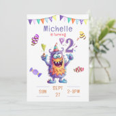 Einladung zum zweijährigen Geburtstag eines Monste (Stehend Vorderseite)