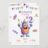 Einladung zum zweijährigen Geburtstag eines Monste (Vorne/Hinten)