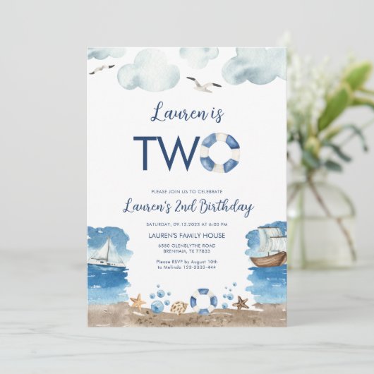 Einladung zum zweiten Geburtstag (Stehend Vorderseite)