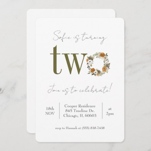 Einladung zum zweiten Geburtstag (Vorne/Hinten)