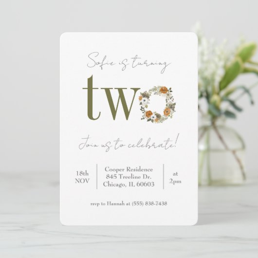 Einladung zum zweiten Geburtstag (Stehend Vorderseite)