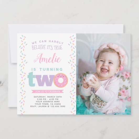 Einladung zum zweiten Geburtstag mit Foto (Vorderseite)