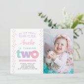 Einladung zum zweiten Geburtstag mit Foto (Stehend Vorderseite)