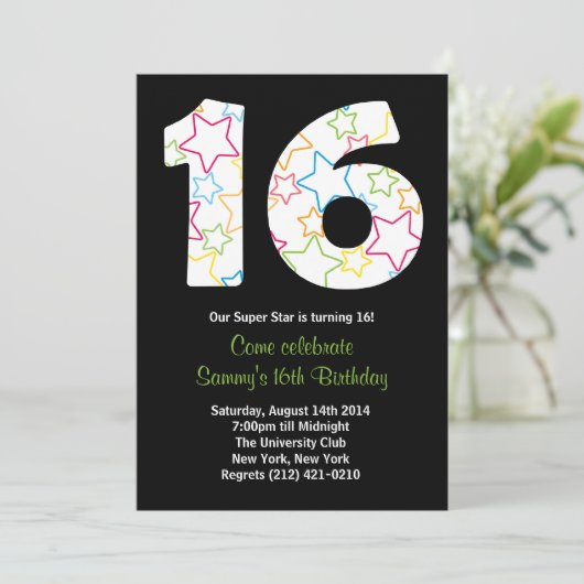Einladung zur 16. Geburtstagsparty (Stehend Vorderseite)
