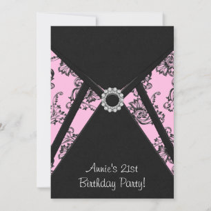 Einladung zur 21. Geburtstagsfeier Pink Damask Sch