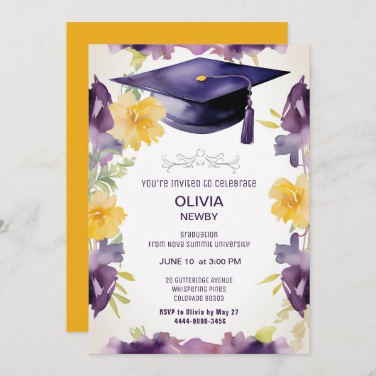 Einladung zur 2-seitigen Watercolor Graduation Par (Vorne/Hinten)