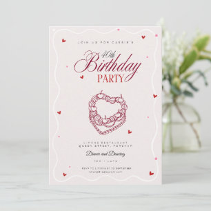 Einladung zur 40. Party Retro Vintage Herz Kuchen 