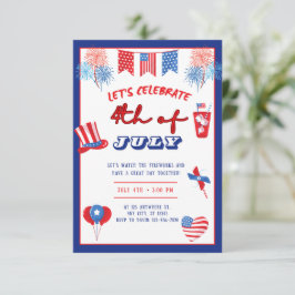 Einladung zur 4. Juli-Party Feuerwerk Patriotisch