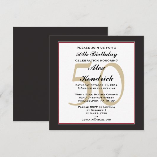 Einladung zur 50. Geburtstagsparty (Vorne/Hinten)