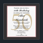 Einladung zur 50. Geburtstagsparty<br><div class="desc">Dieses elegante formale Design verfügt über einen schwarzen Rand mit einem dünnen roten Rand und ein Wasserzeichen im Hintergrund für das Alter. Wenn Sie den Stil dieser einladen, aber eine andere Farbschema benötigen, senden Sie mir bitte eine Nachricht. Klicken Sie auf die Schaltfläche Schriftart anpassen, um Stil, Größe oder Farbe...</div>