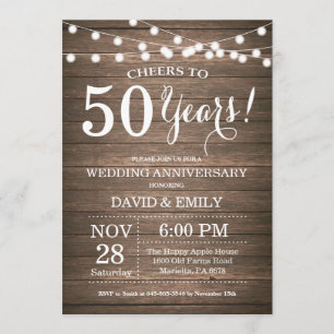 Einladung zur 50. Hochzeitstag - Rustikales Holz