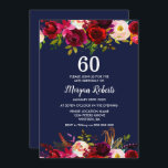 Einladung zur 60. Geburtstagsparty der Marine Burg<br><div class="desc">Navy Blue Burgundy Floral Elegant 60. Geburtstagsparty Einladung Siehe Matching Sammlung in Nest und Nest Store</div>