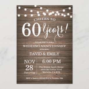 Einladung zur 60. Hochzeitstag - Rustikales Holz