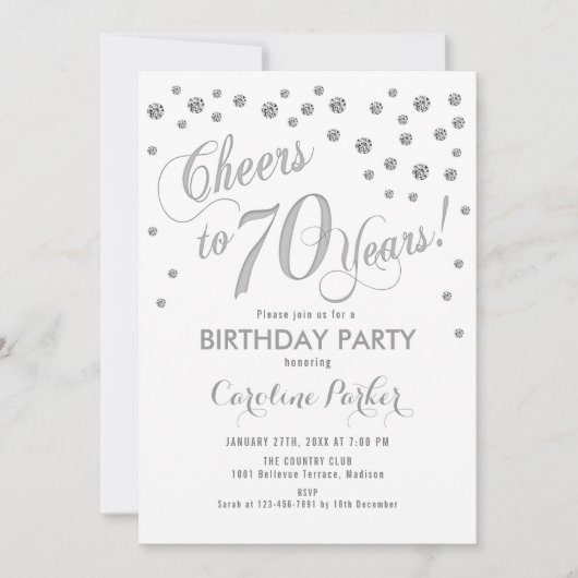 Einladung zur 70. Geburtstagsfeier - Silver White (Vorderseite)