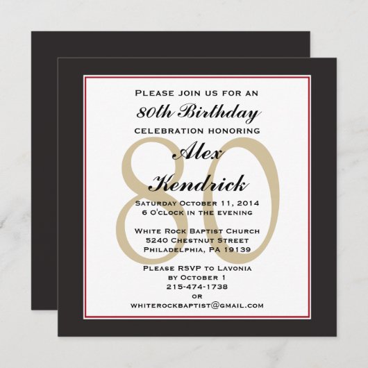Einladung zur 80. Geburtstagsparty (Vorne/Hinten)
