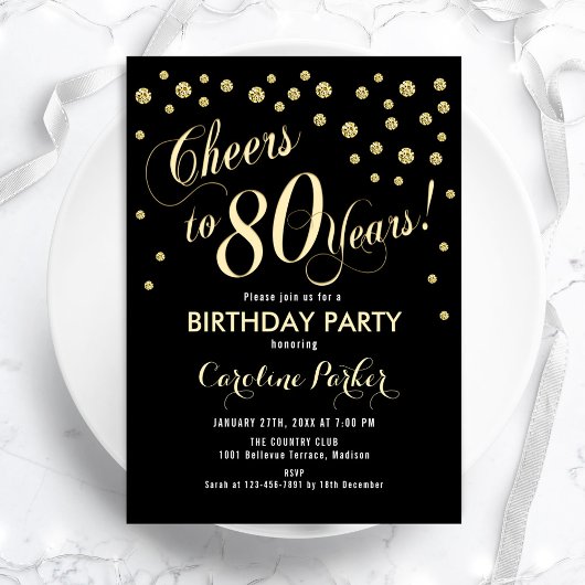 Einladung zur 80. Geburtstagsparty - Gold Black