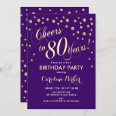 Einladung zur 80. Geburtstagsparty - Gold Lila (Vorne/Hinten)