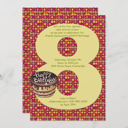 Einladung zur 8. Geburtstagsparty (Vorne/Hinten)