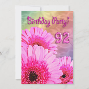 Einladung zur 92. Geburtstagsfeier mit rosa Blumen