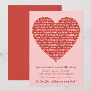 Einladung zur 94. Geburtstags-Typografie Rot Pink