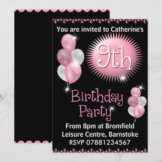 Einladung zur 9. Geburtstagsfeier (Vorne/Hinten)