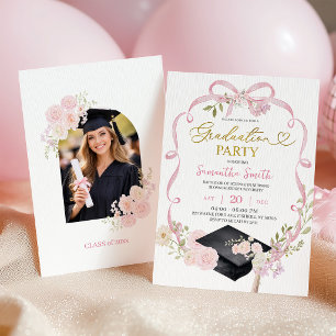 Einladung zur Abschlussfeier für Mädchen mit rosa 