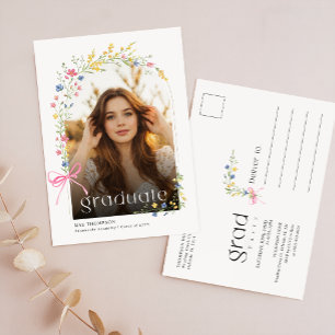 Einladung zur Abschlussfeier mit Wildblumenfoto un Postkarte