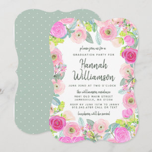Einladung zur Absolventin der Pink Floral und Dots