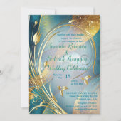 Einladung zur abstrakten Blume künstlerisch Gold (Vorderseite)