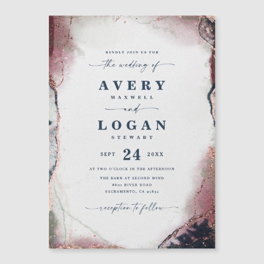 Einladung zur abstrakten Burgund-Magnetic-Hochzeit (Vorderseite)