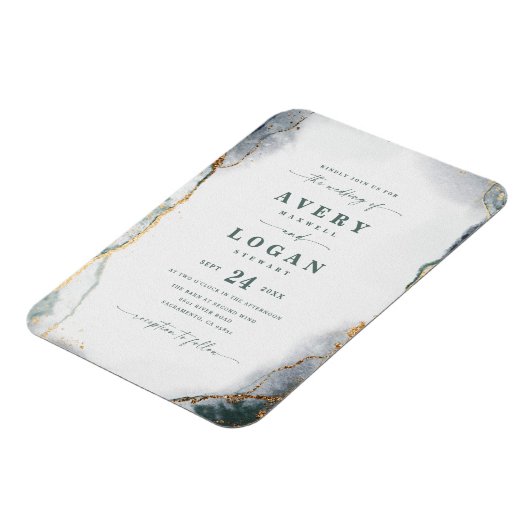 Einladung zur abstrakten grünen und goldenen Magne Magnet (Linke Seite)