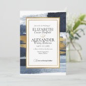 Einladung zur abstrakten Hochzeit | Blue Gold Wate (Stehend Vorderseite)