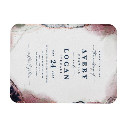 Einladung zur abstrakten Hochzeit in Burgund und N Magnet (Horizontal)