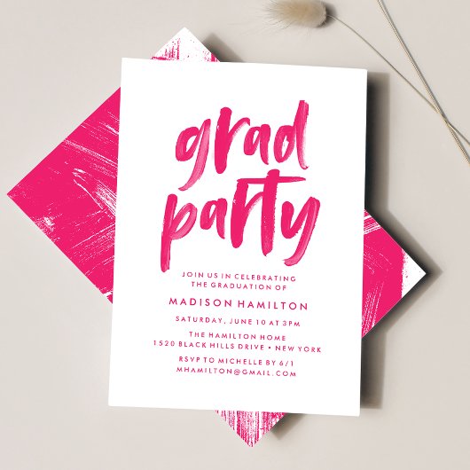 Einladung zur abstrakten Hot Pink Graduation Party
