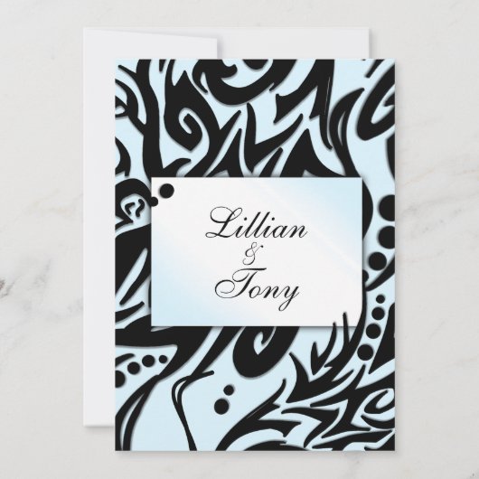 Einladung zur abstrakten Schwarz-Blau-Hochzeit (Rückseite)