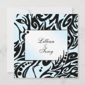 Einladung zur abstrakten Schwarz-Blau-Hochzeit (Rückseite)