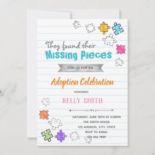 Einladung zur Adoptionsfeier Missing Pieces (Vorderseite)