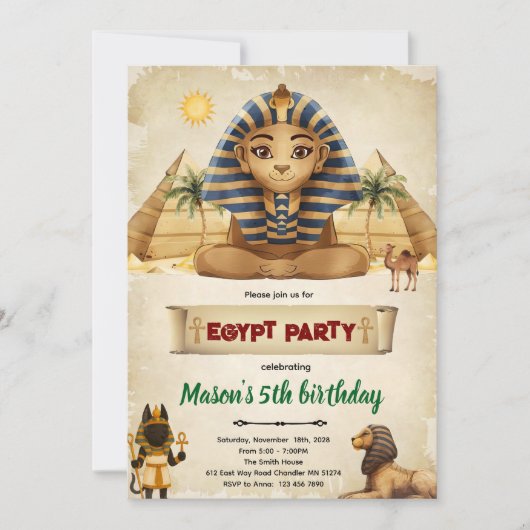 Einladung zur Ägypten-Themenparty (Vorderseite)