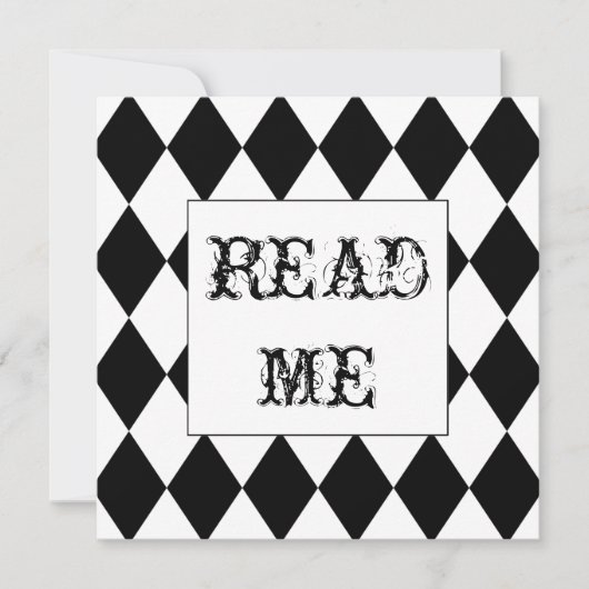 Einladung zur Alice im Wunderland Harlequin Square (Vorderseite)