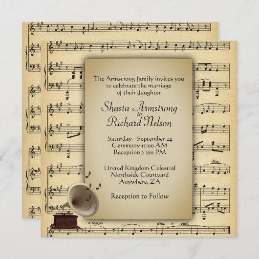 Einladung zur antiken Gramophone Music Wedding The (Vorne/Hinten)