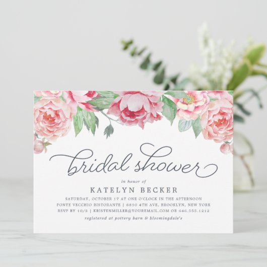 Einladung zur antiken Peony Bridal Dusche (Stehend Vorderseite)