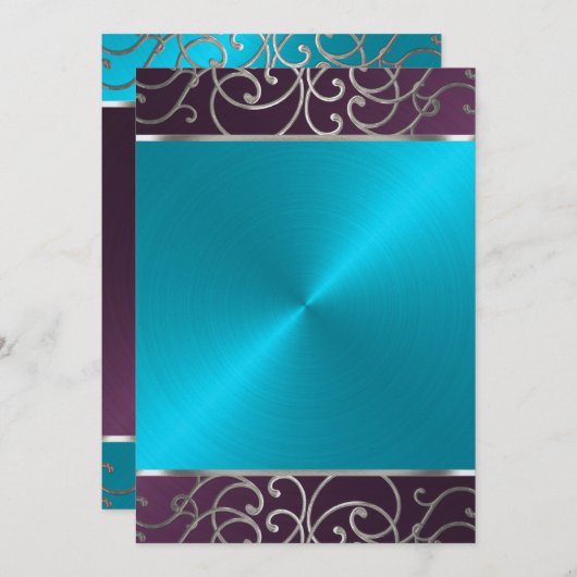 Einladung zur Aqua and Plum and Silver Holiday Par (Vorne/Hinten)