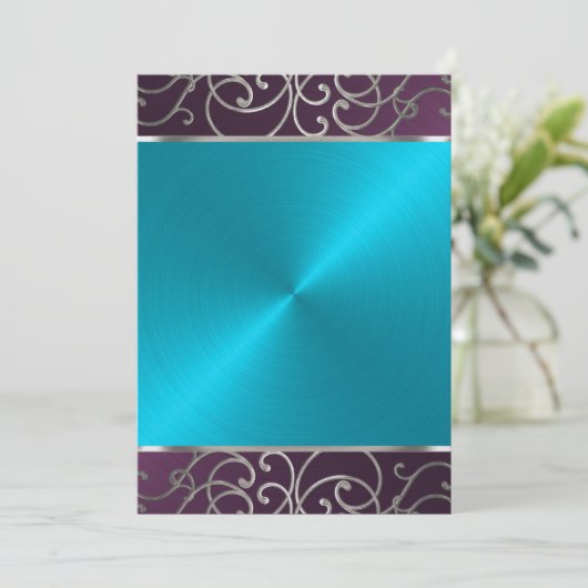 Einladung zur Aqua and Plum and Silver Holiday Par (Stehend Vorderseite)