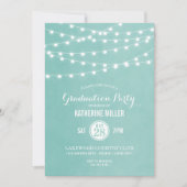 Einladung zur Aqua String Lights Graduation Party (Vorderseite)