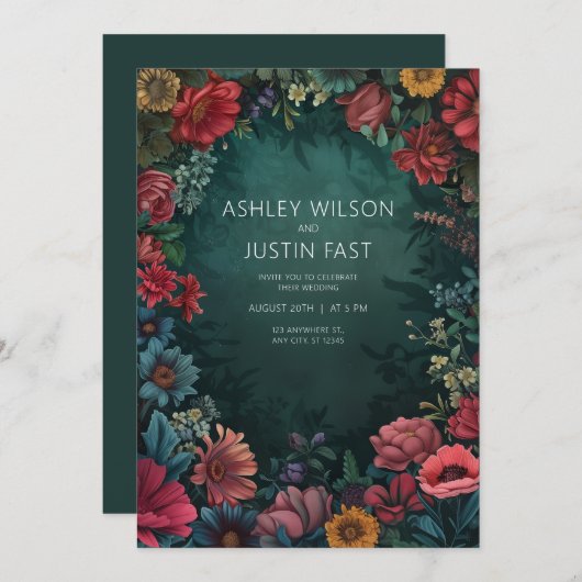 Einladung zur aquamarinen Blumenhochzeit (Vorne/Hinten)