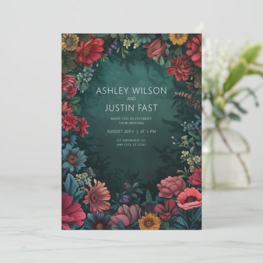 Einladung zur aquamarinen Blumenhochzeit (Stehend Vorderseite)