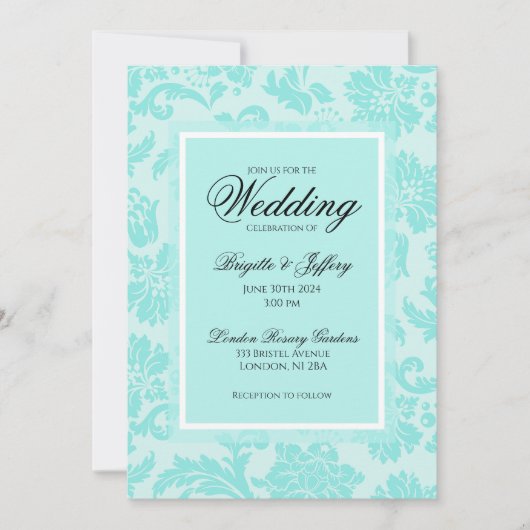 Einladung zur aquamarinen Damast (Vorderseite)