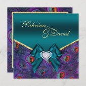 Einladung zur aquamarinen Pfauenhochzeit (Vorne/Hinten)