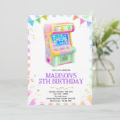 Einladung zur Arcade-Spiel Mädchenparty (Stehend Vorderseite)