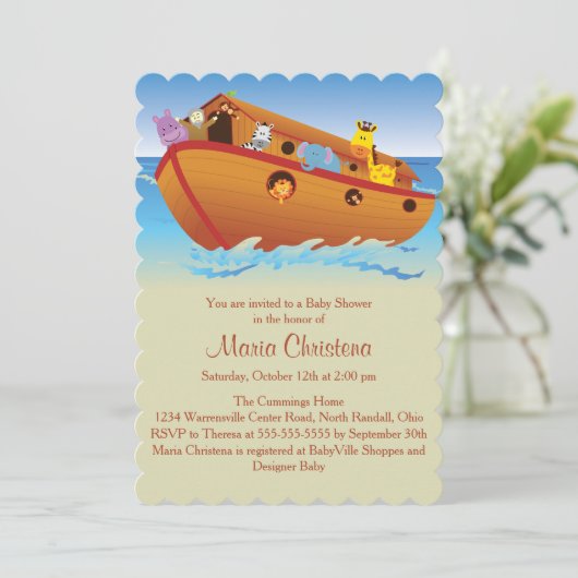 Einladung zur Ark Baby Dusche (Stehend Vorderseite)